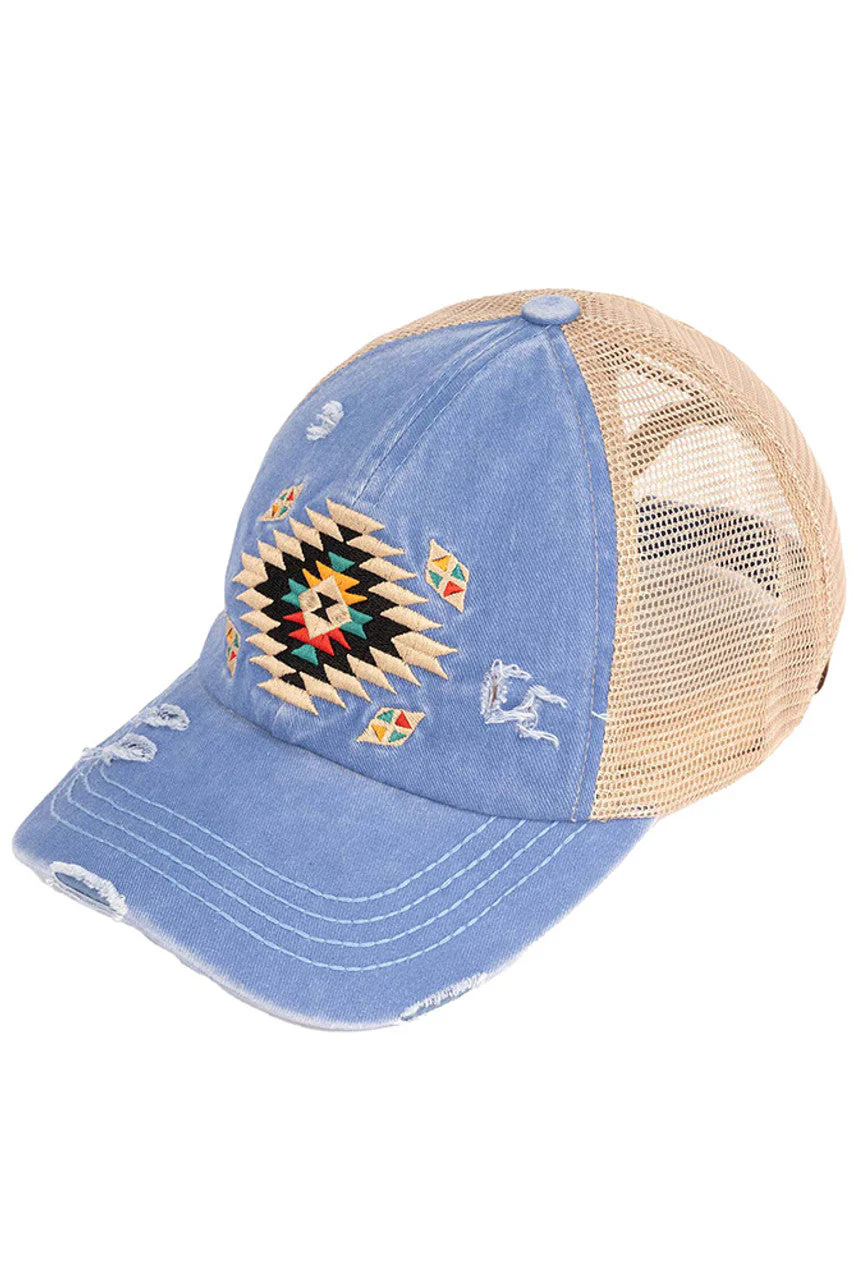 C.C Aztec Patch Distressed Pony Cap - Image 5