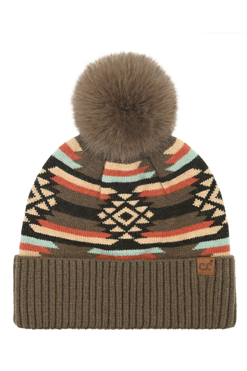 C.C Aztec Pattern Pom Cuff Beanie - Image 3