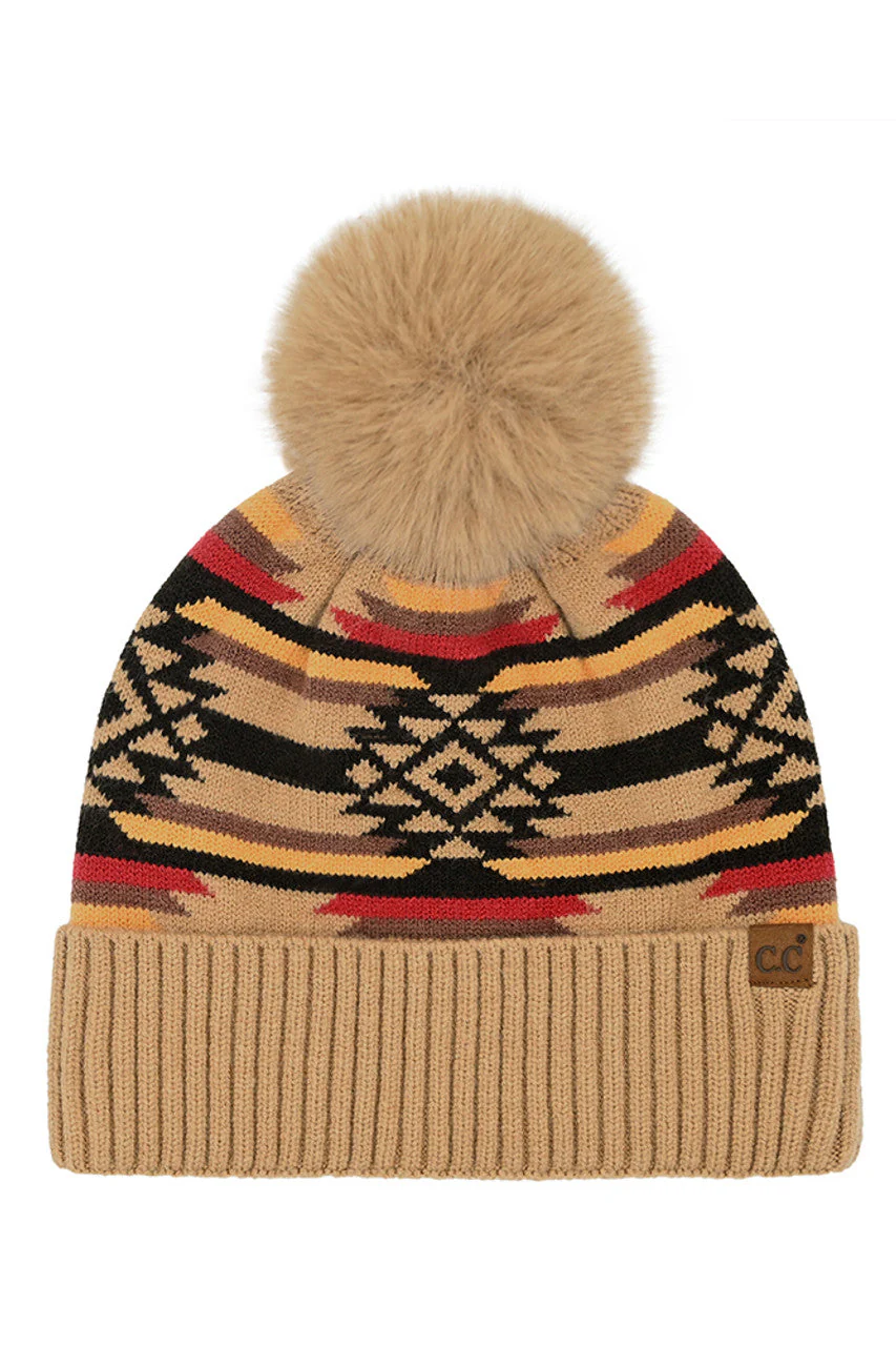 C.C Aztec Pattern Pom Cuff Beanie - Image 4