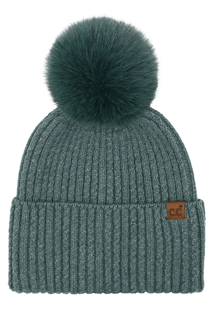 C.C Cable Cuff Pom Beanie - Image 3