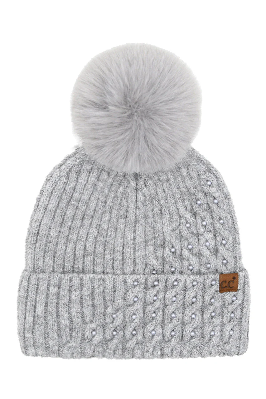 C.C Cable Pom With Pearl Embellishments Beanie - Image 3