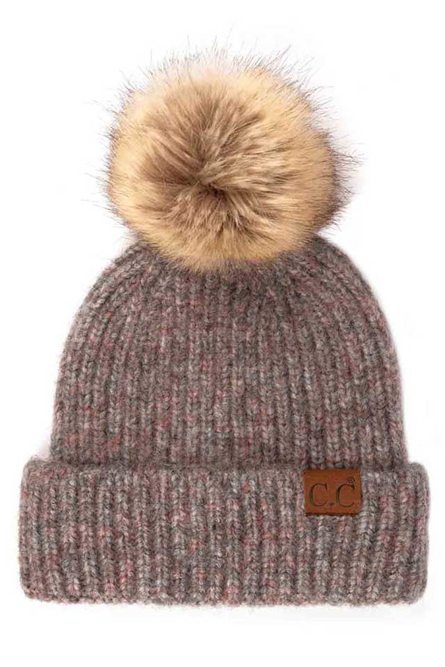 C.C Classic Rib Beanie With Faux Fur Pom - Image 5