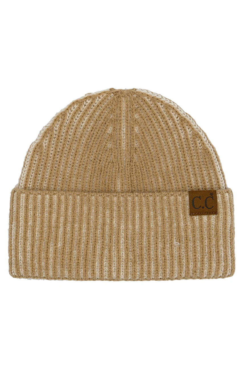 C.C Contrast Color Stripes Cuff Beanie - Image 2