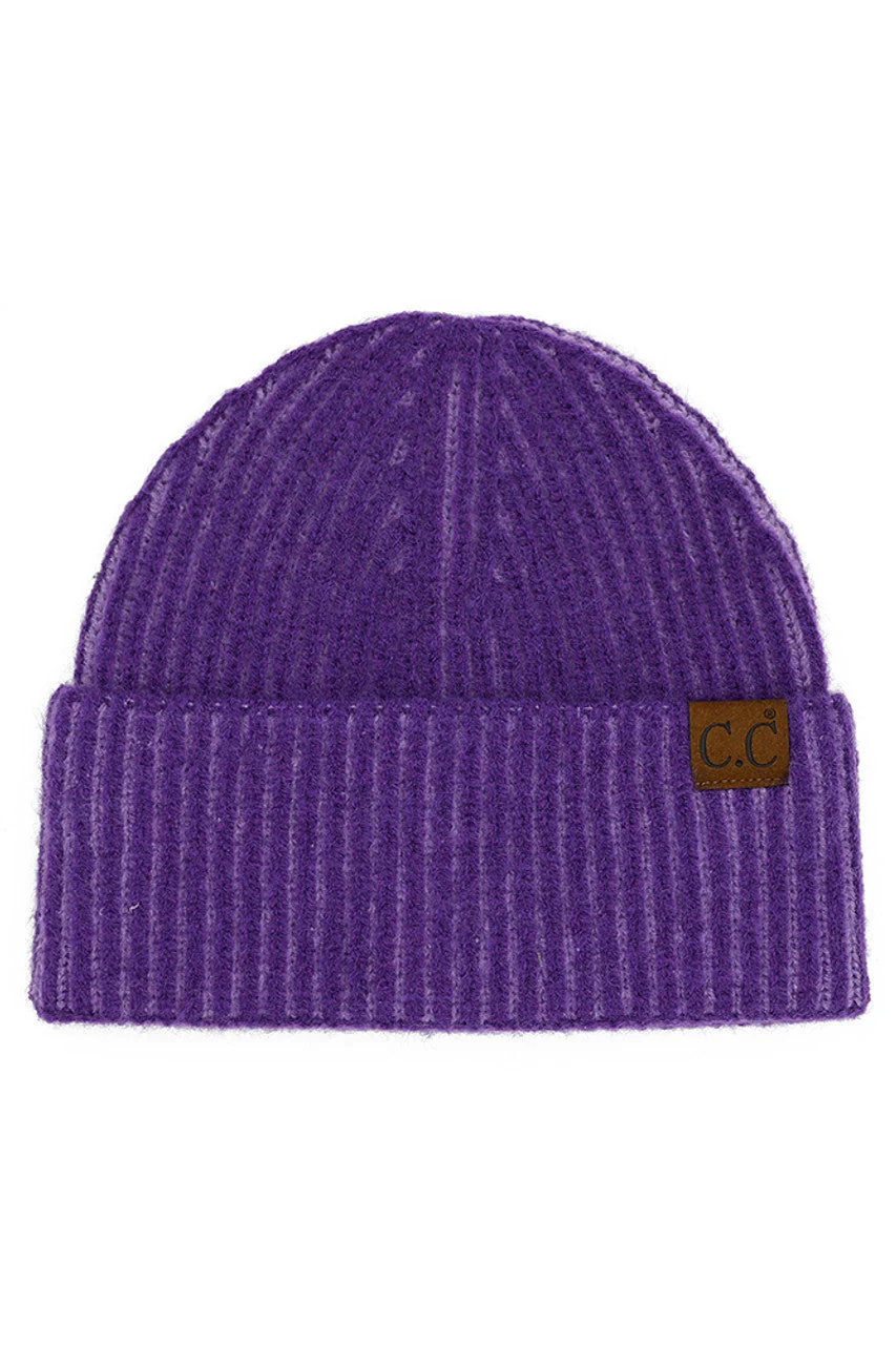 C.C Contrast Color Stripes Cuff Beanie - Image 7