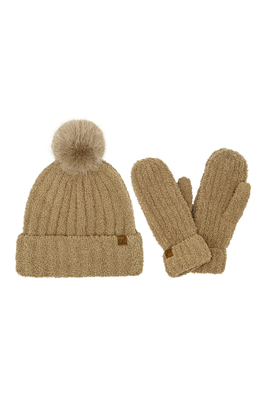 C.C Cozy Yarn Beanie Winter Hat & Mitten Set - Image 5