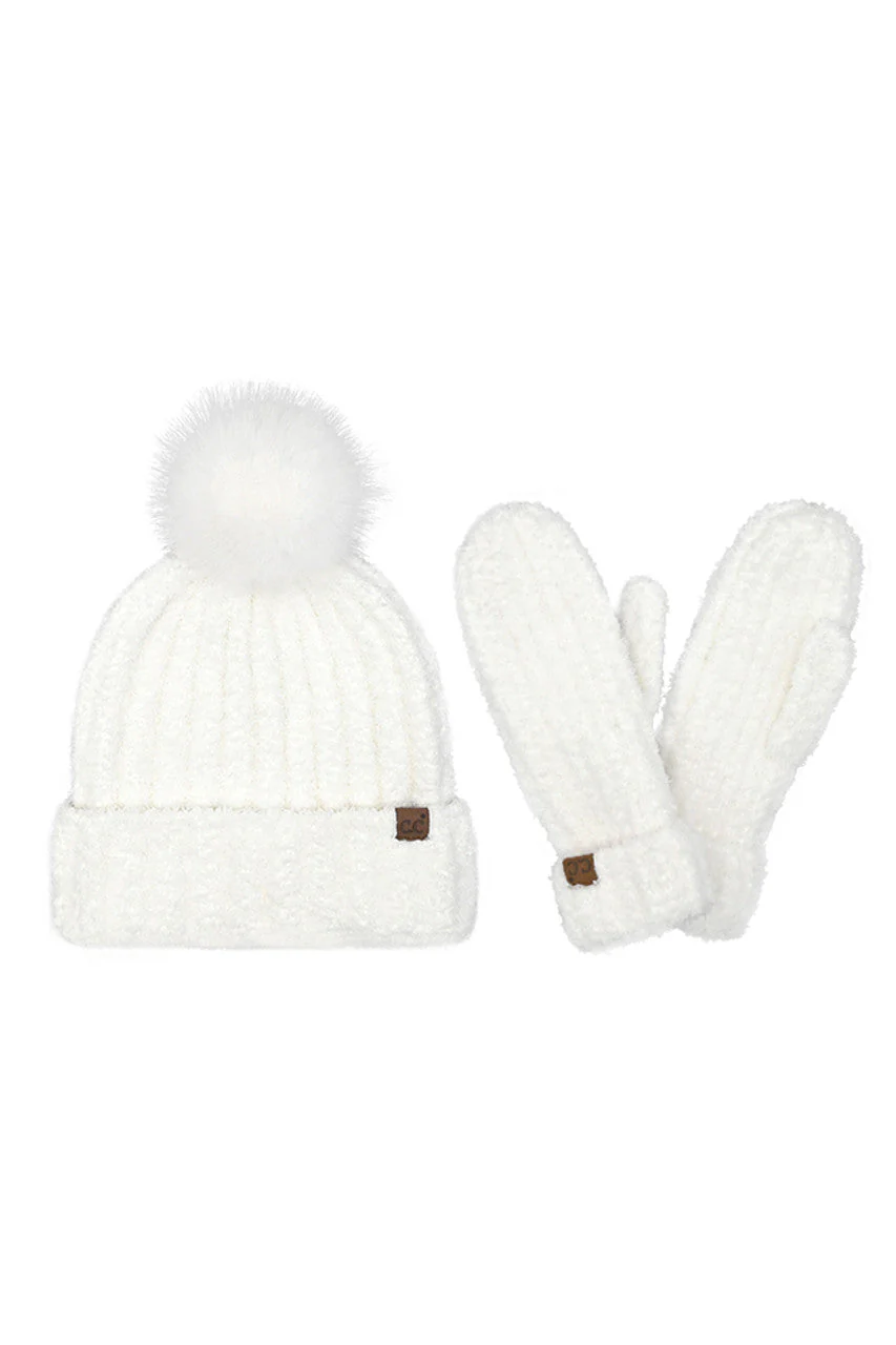 C.C Cozy Yarn Beanie Winter Hat & Mitten Set - Image 6
