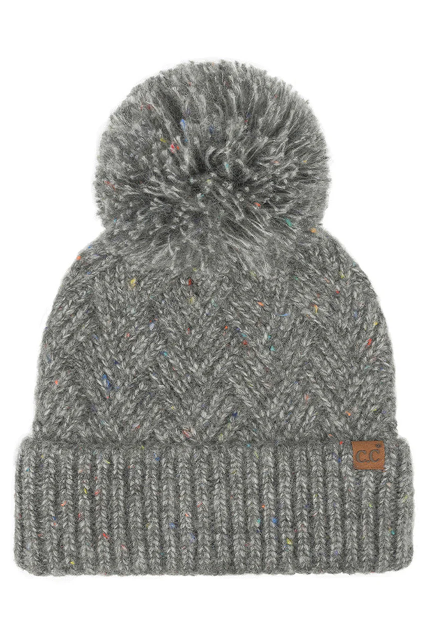 C.C Criss-Cross Pattern Yarn Pom Beanie - Image 2