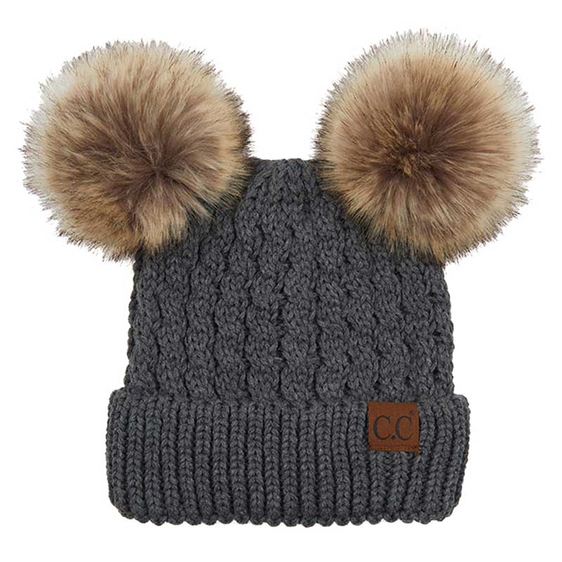 C.C Double Pom Pom All Over Cable Knit Beanie - Image 4