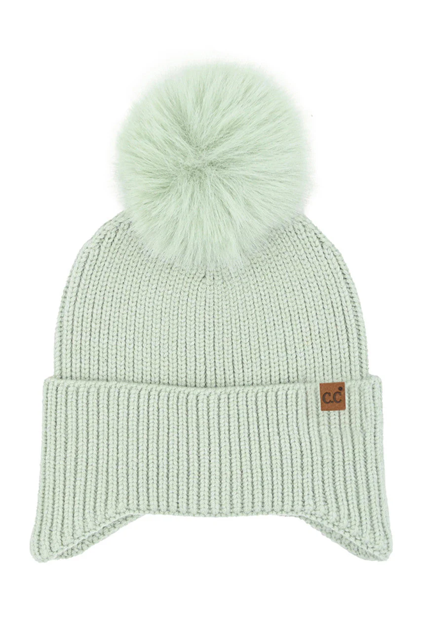 C.C Earflap Pom Knit Solid Beanie - Image 2