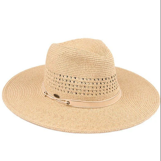 C.C Faux Leather String Paper Straw Panama Hat - Image 6