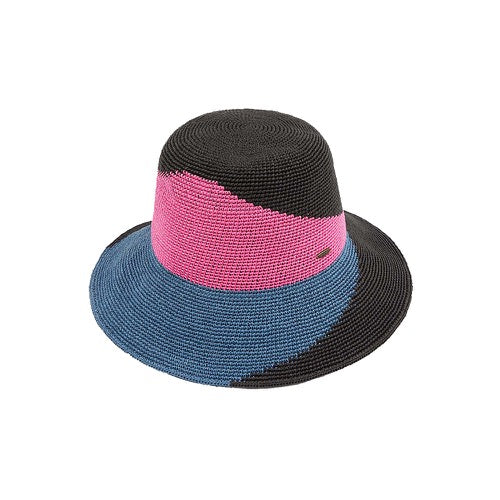 C.C Handmade Paper Crochet Cloche Summer Sun Hat Two-Tone Color Block Paper Hat Crochet Beach Hat - Image 2