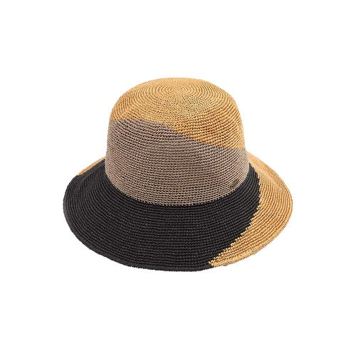 C.C Handmade Paper Crochet Cloche Summer Sun Hat Two-Tone Color Block Paper Hat Crochet Beach Hat - Image 3