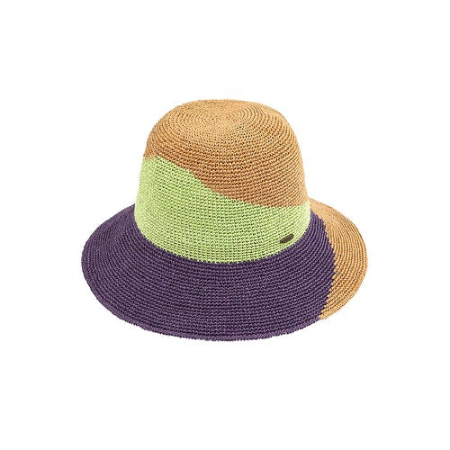 C.C Handmade Paper Crochet Cloche Summer Sun Hat Two-Tone Color Block Paper Hat Crochet Beach Hat - Image 4