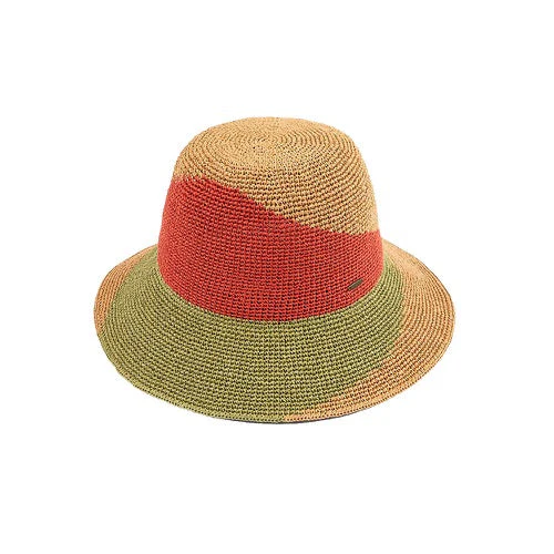 C.C Handmade Paper Crochet Cloche Summer Sun Hat Two-Tone Color Block Paper Hat Crochet Beach Hat - Image 6