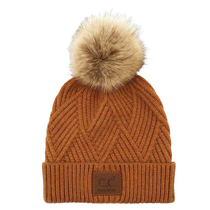 C.C Heather Beanie Hat With Pom Pom And Suede Patch - Image 10