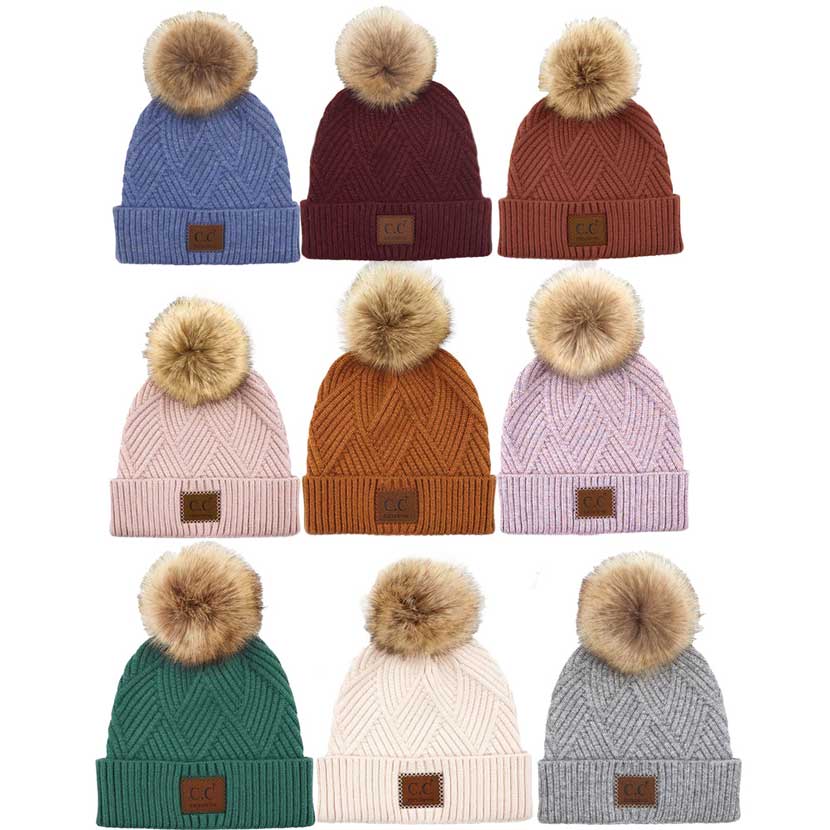 C.C Heather Beanie Hat With Pom Pom And Suede Patch - Image 27