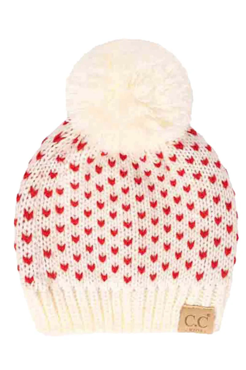 C.C Kids Heart Pattern Knit Beanie with Pom - Image 4