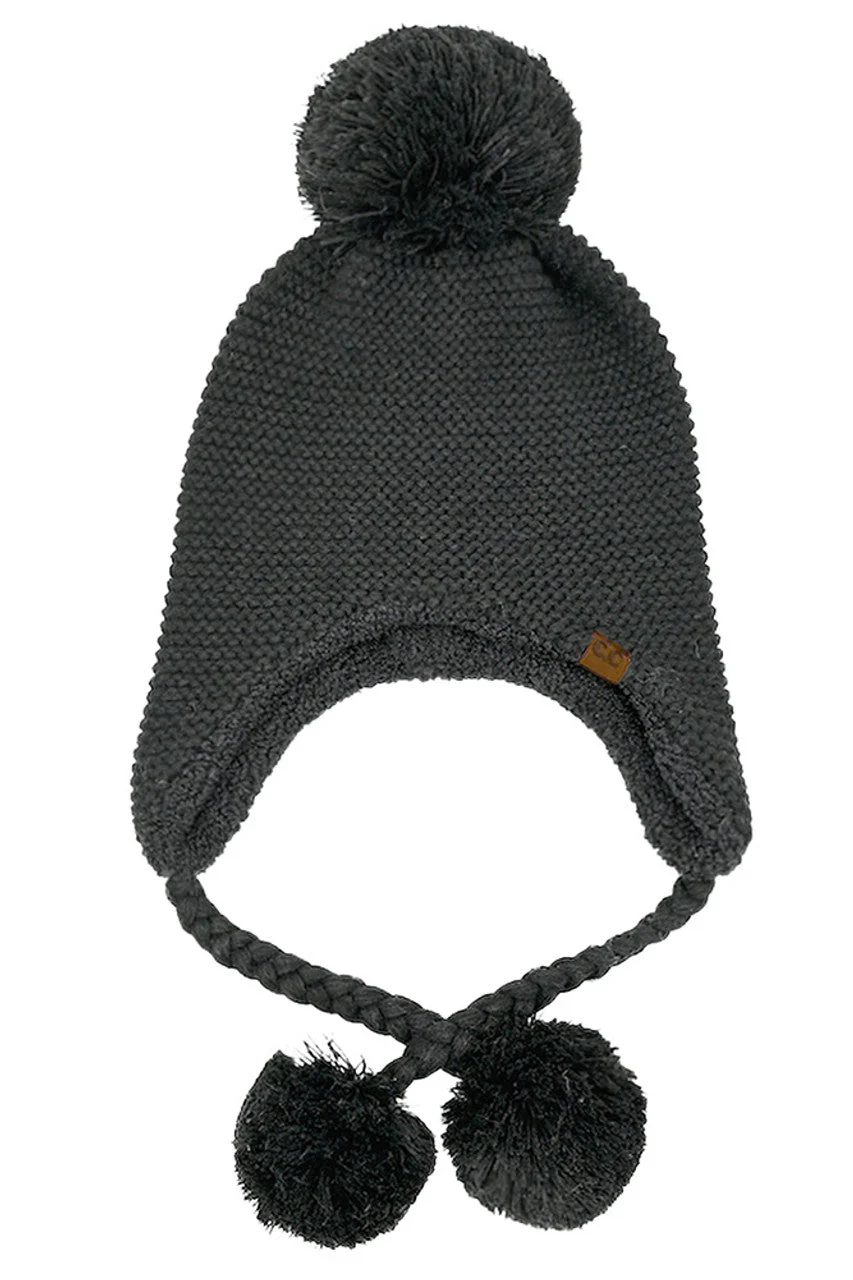 C.C Knitted Trapper with Yarn Pom Beanie - Image 2