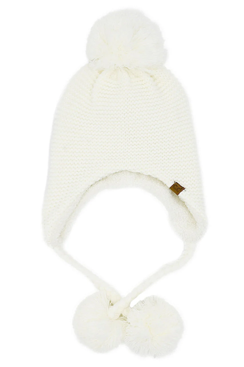 C.C Knitted Trapper with Yarn Pom Beanie - Image 3