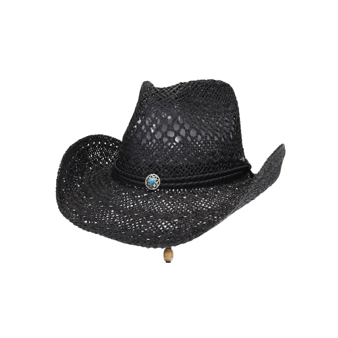 C.C Paper Weave Cowboy Hat with Turquoise Accent - Image 2