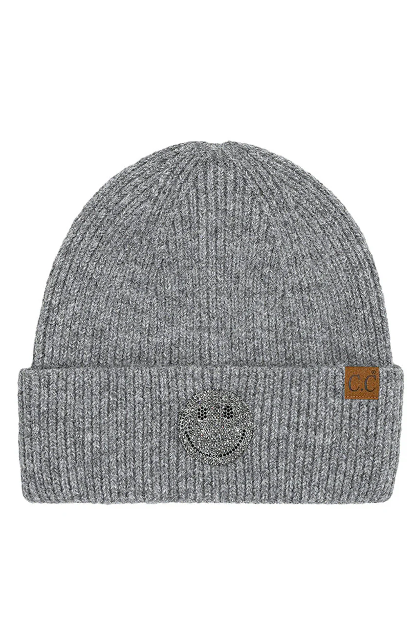 C.C Smile Face Rhinestone Beanie - Image 4