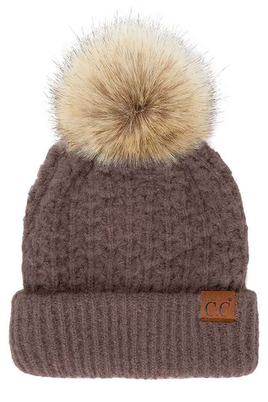 C.C Smocking Stitch Pattern Pom Beanie Hat - Image 6