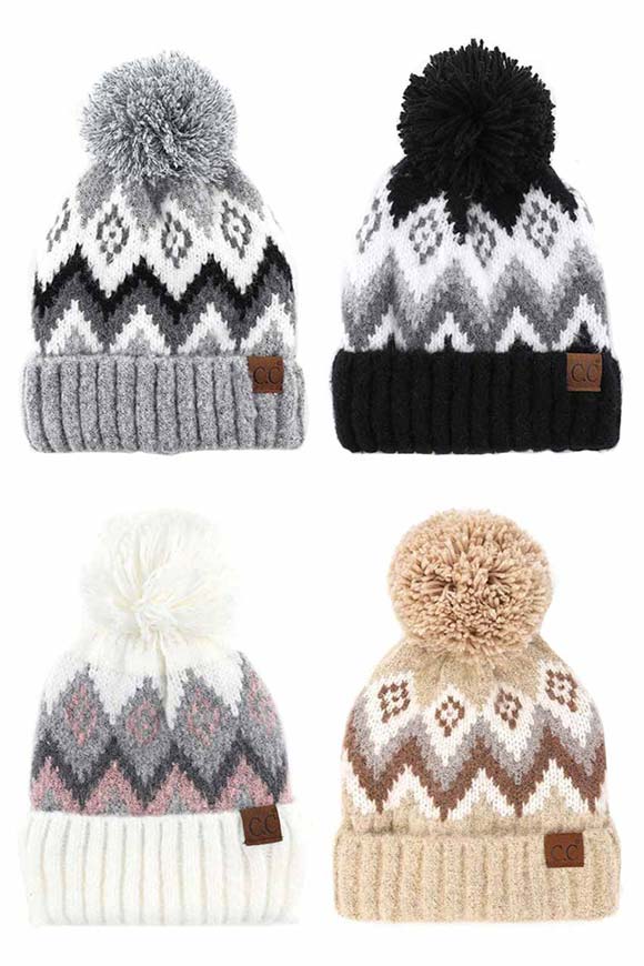 C.C Soft Aztec Pattern Beanie with Knit Pom - Image 5