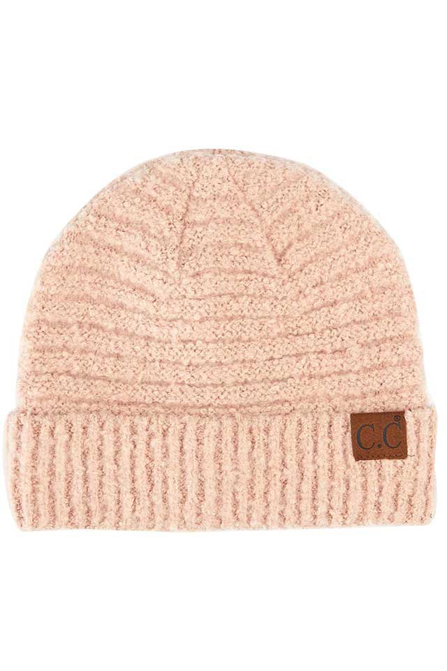 C.C Solid Boucle Yarn Beanie Hat with Cuff - Image 2
