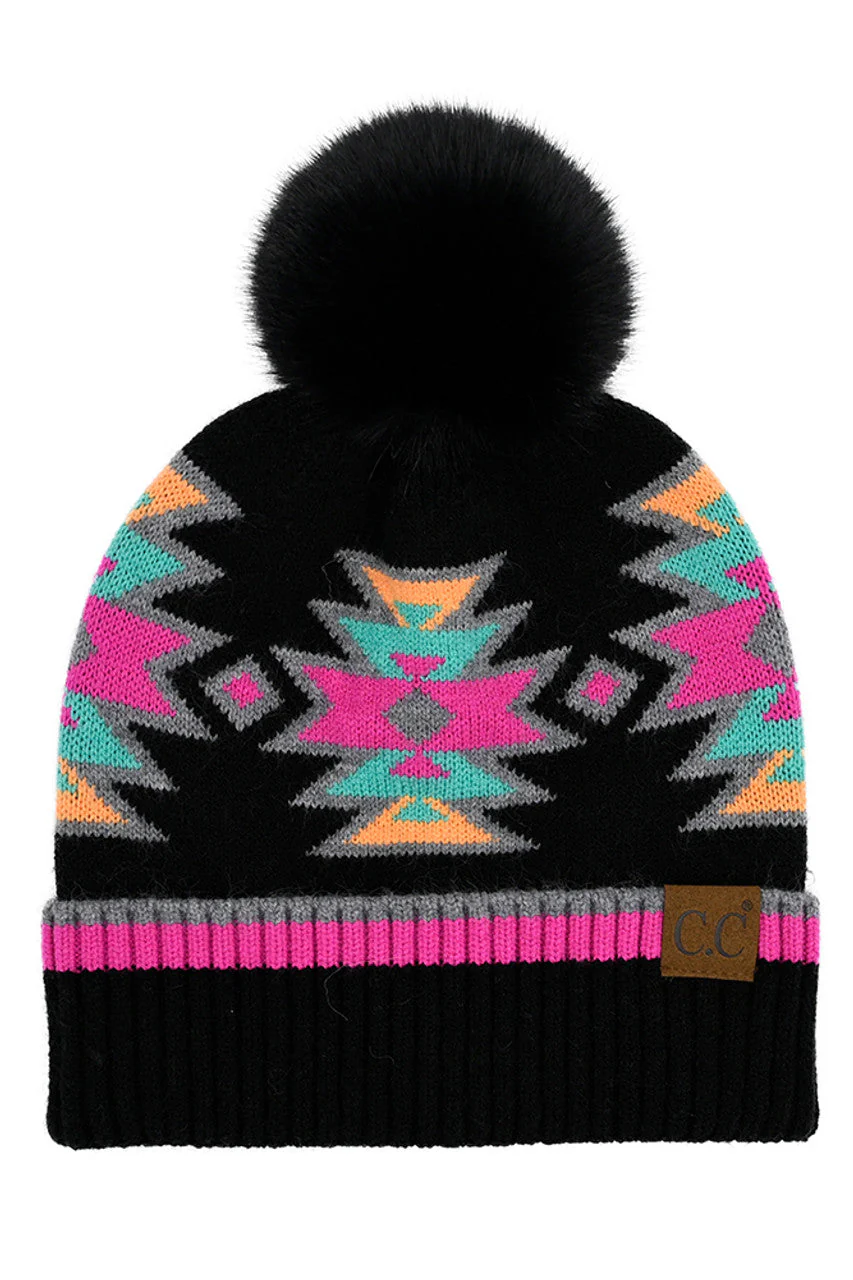 C.C Southwest Pattern Pom Beanie - Image 3