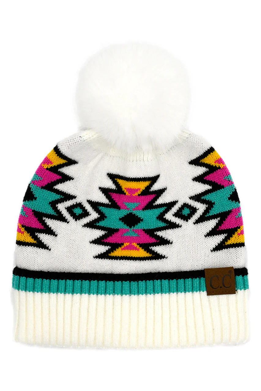 C.C Southwest Pattern Pom Beanie - Image 4
