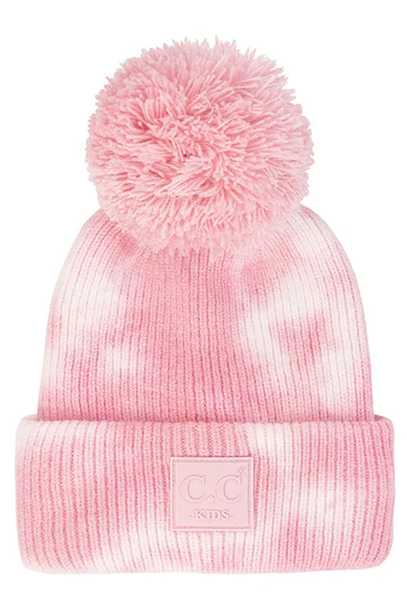 C.C Tie Dye Kids Beanie With C C Rubber Patch And Yarn Pom