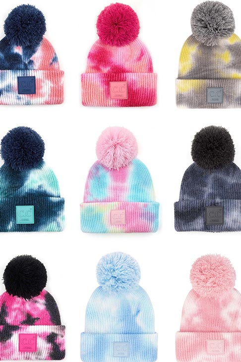 C.C Tie Dye Kids Beanie With C C Rubber Patch And Yarn Pom - Image 9