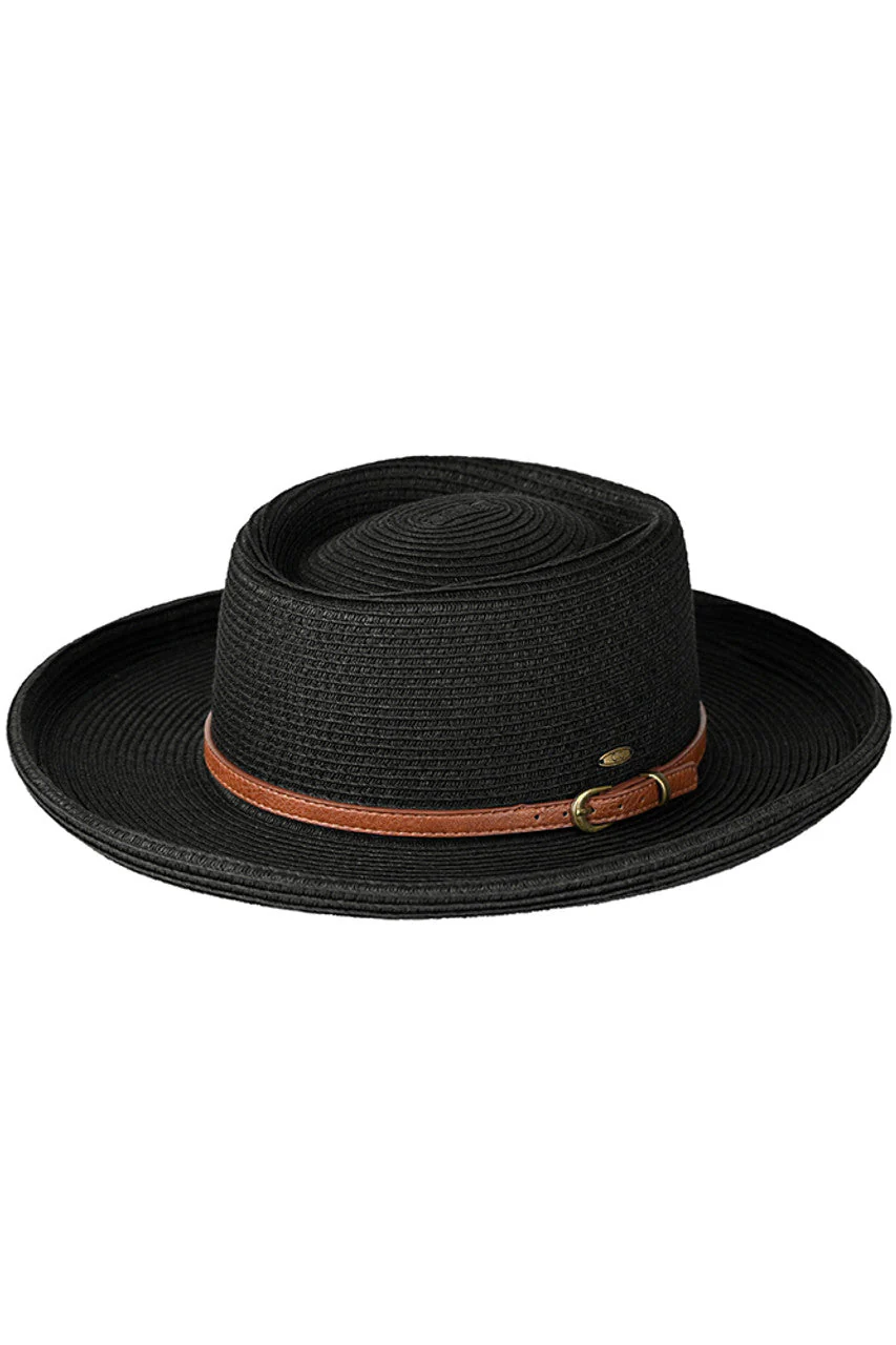 C.C Vegan Leather Trim Boater Hat