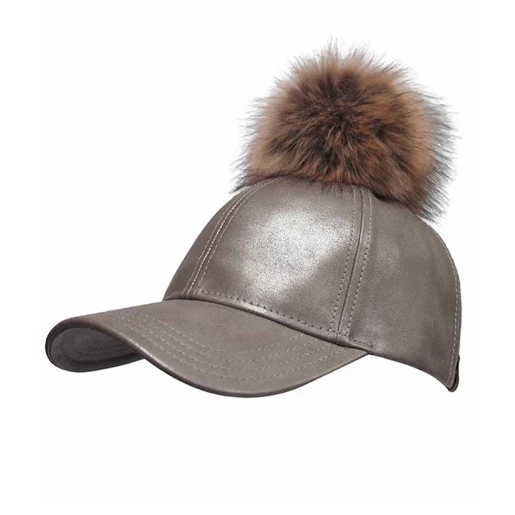 C.C Vintage Faux Leather Pom Pom Ponytail Baseball Cap Hat - Image 3