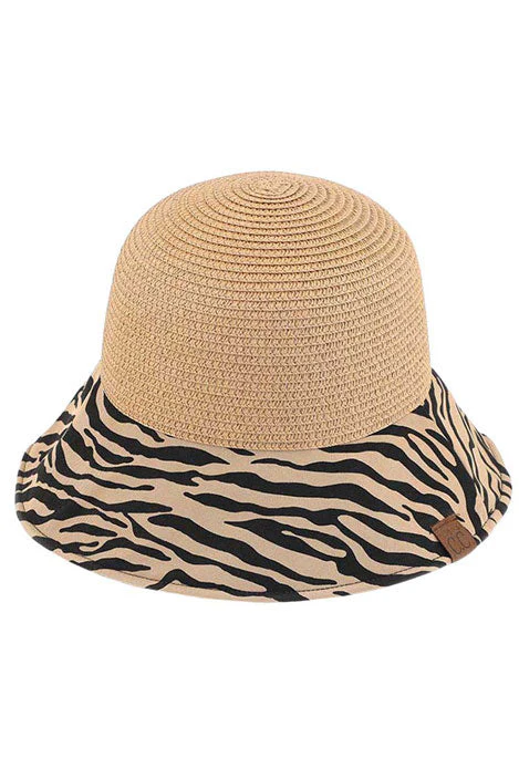 C.C Zebra Print Cloche Straw Bucket Hat
