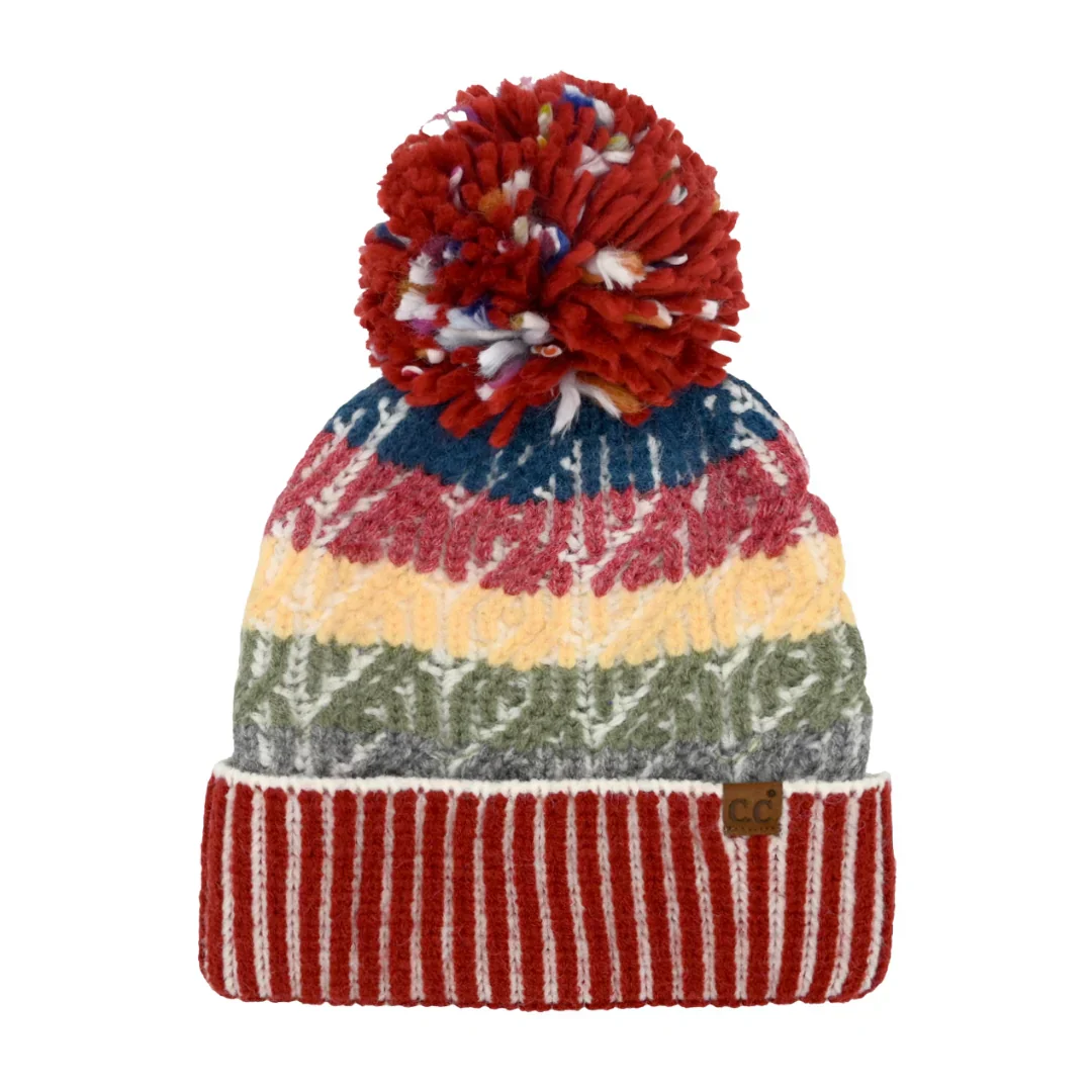 Cable Color Block Pom C.C Beanie
