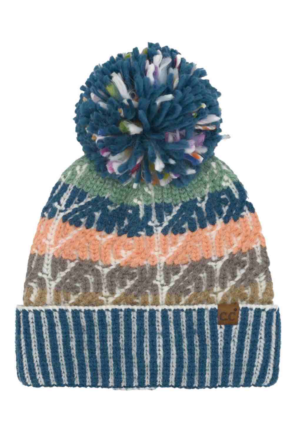 Cable Color Block Pom C.C Beanie - Image 3