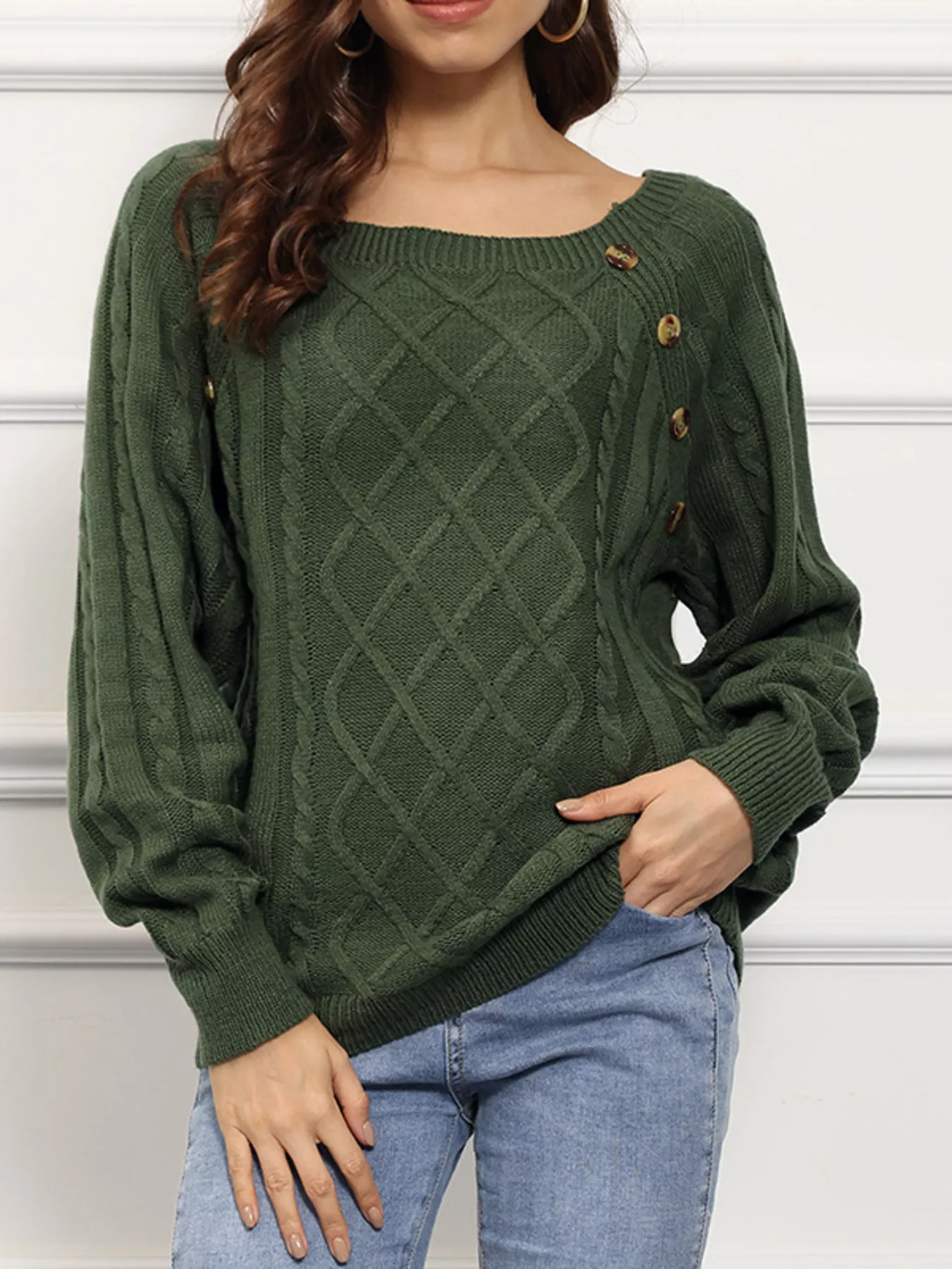 Cable Knit Boat Neck Sweater - Image 3