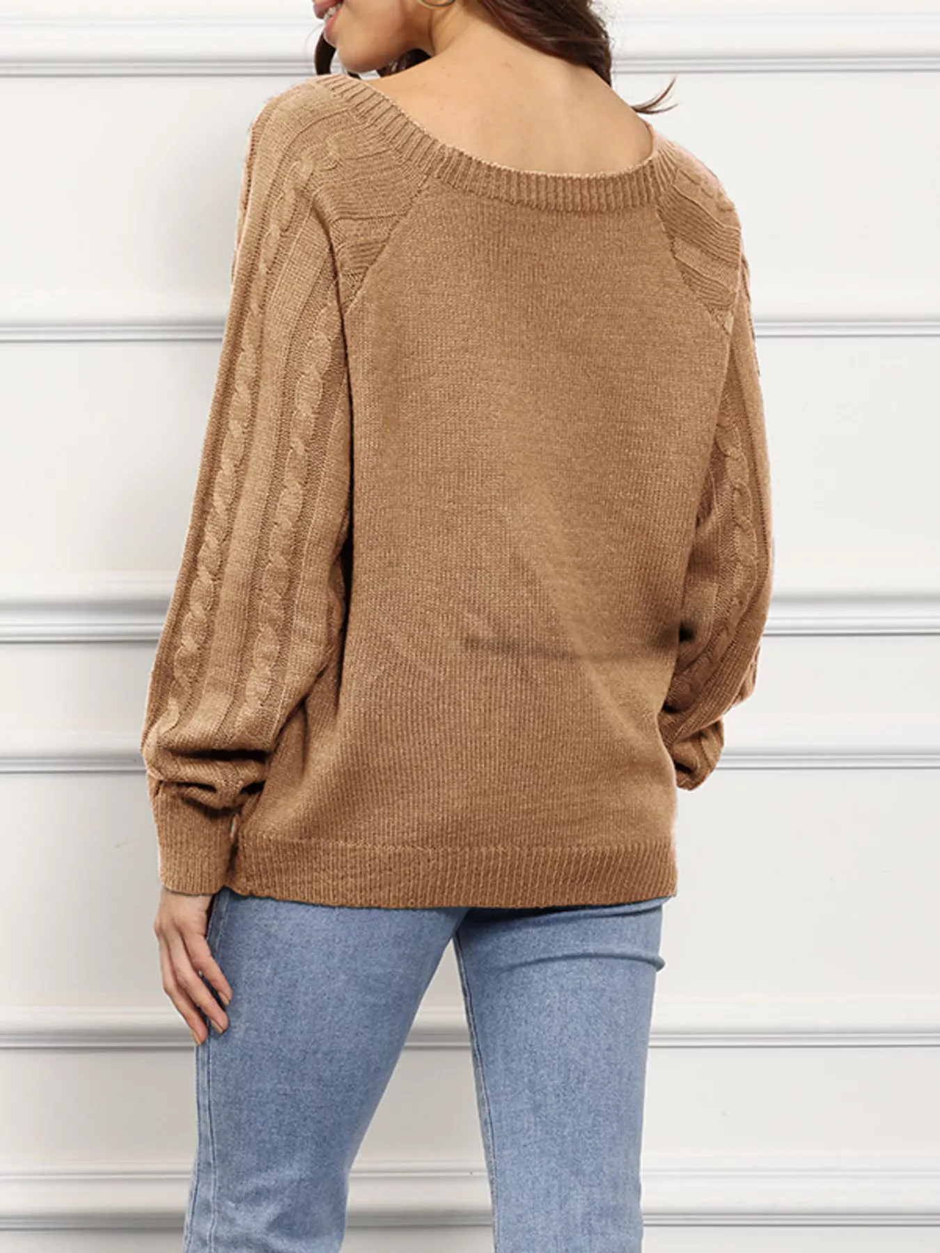 Cable Knit Boat Neck Sweater - Image 8