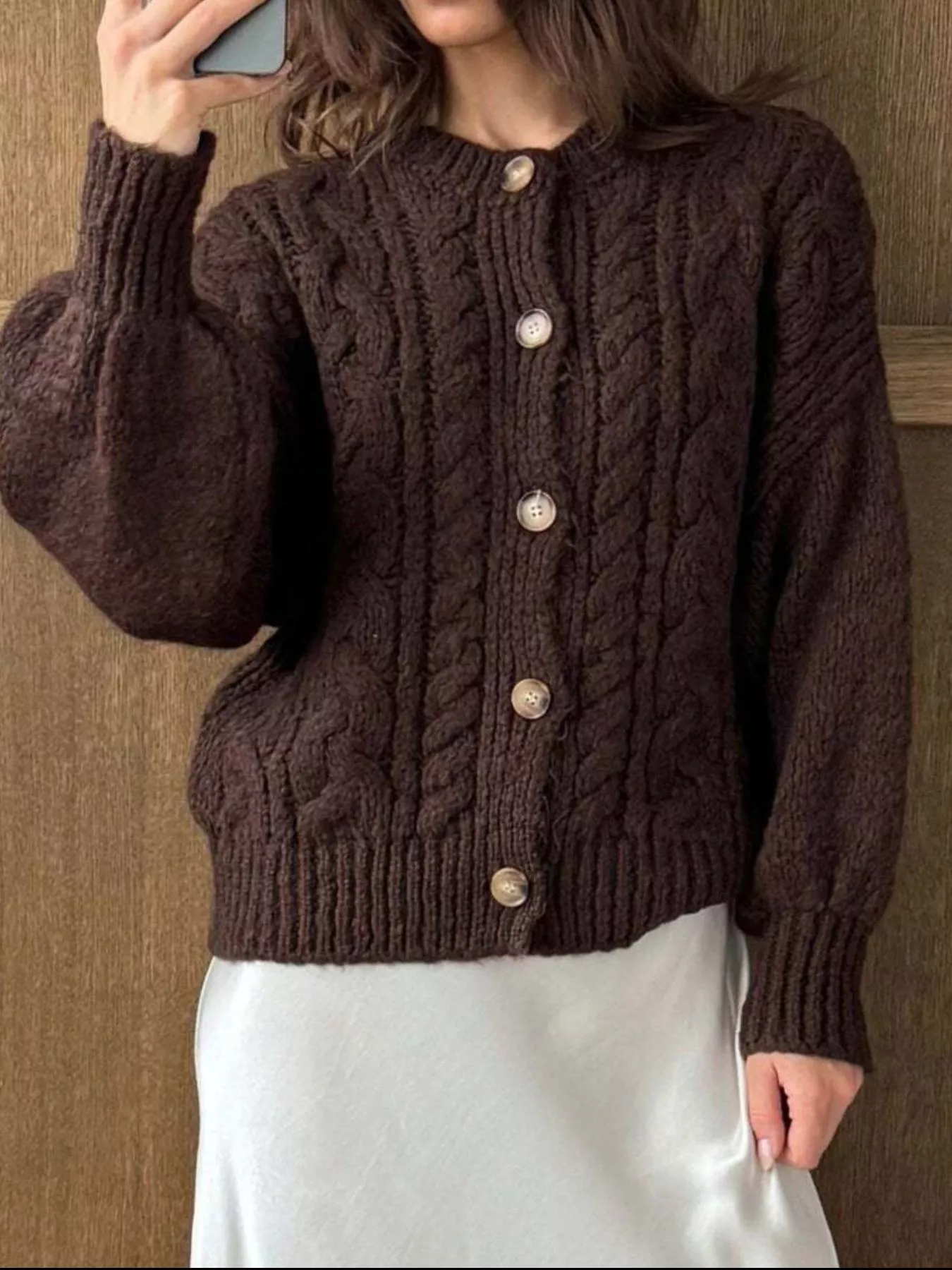 Cable Knit Button-Down Cardigan - Image 10