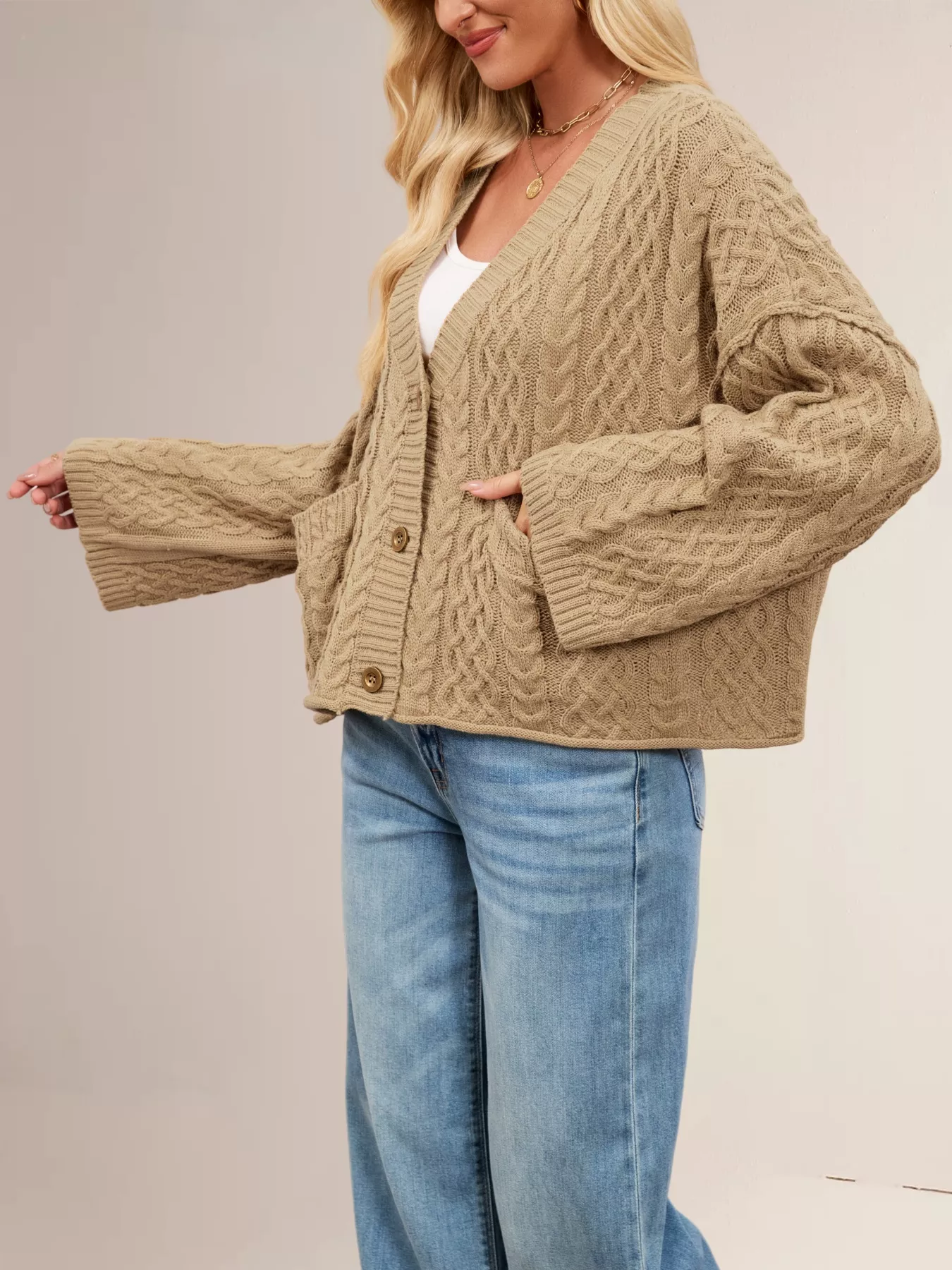 Cable Knit Button-Down Cardigan - Image 14