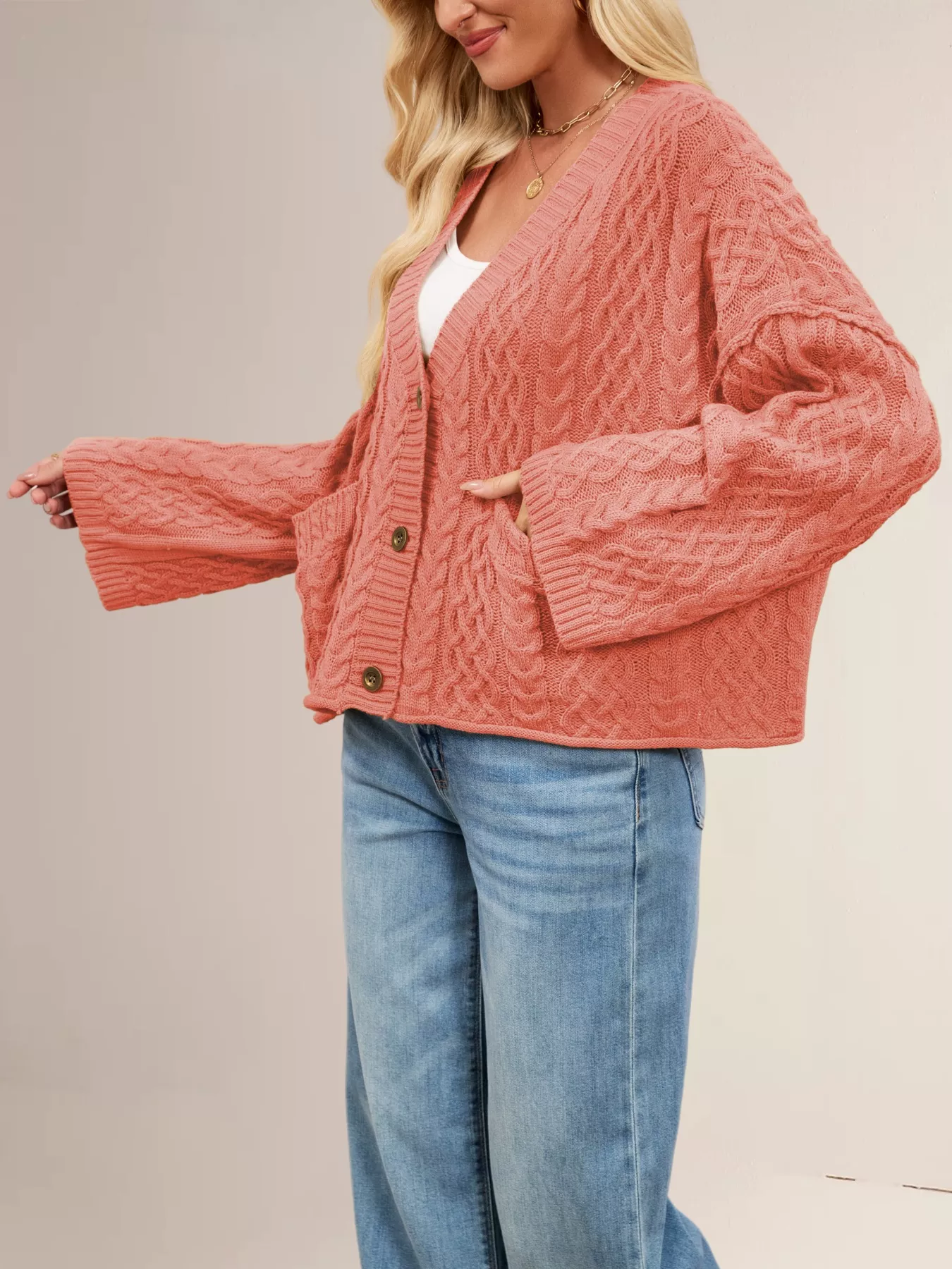 Cable Knit Button-Down Cardigan - Image 9