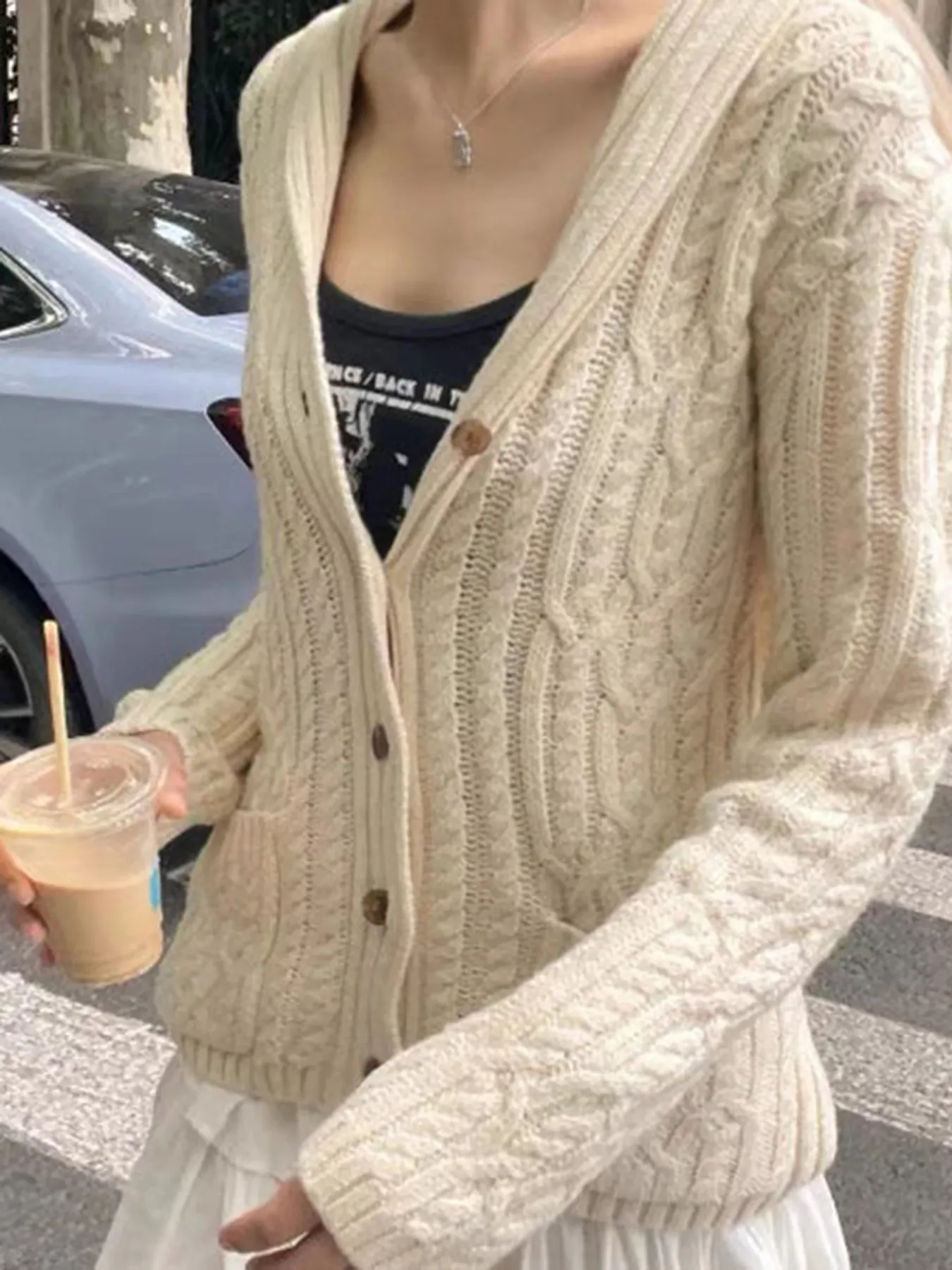 Cable Knit Button Up Cardigan - Image 2