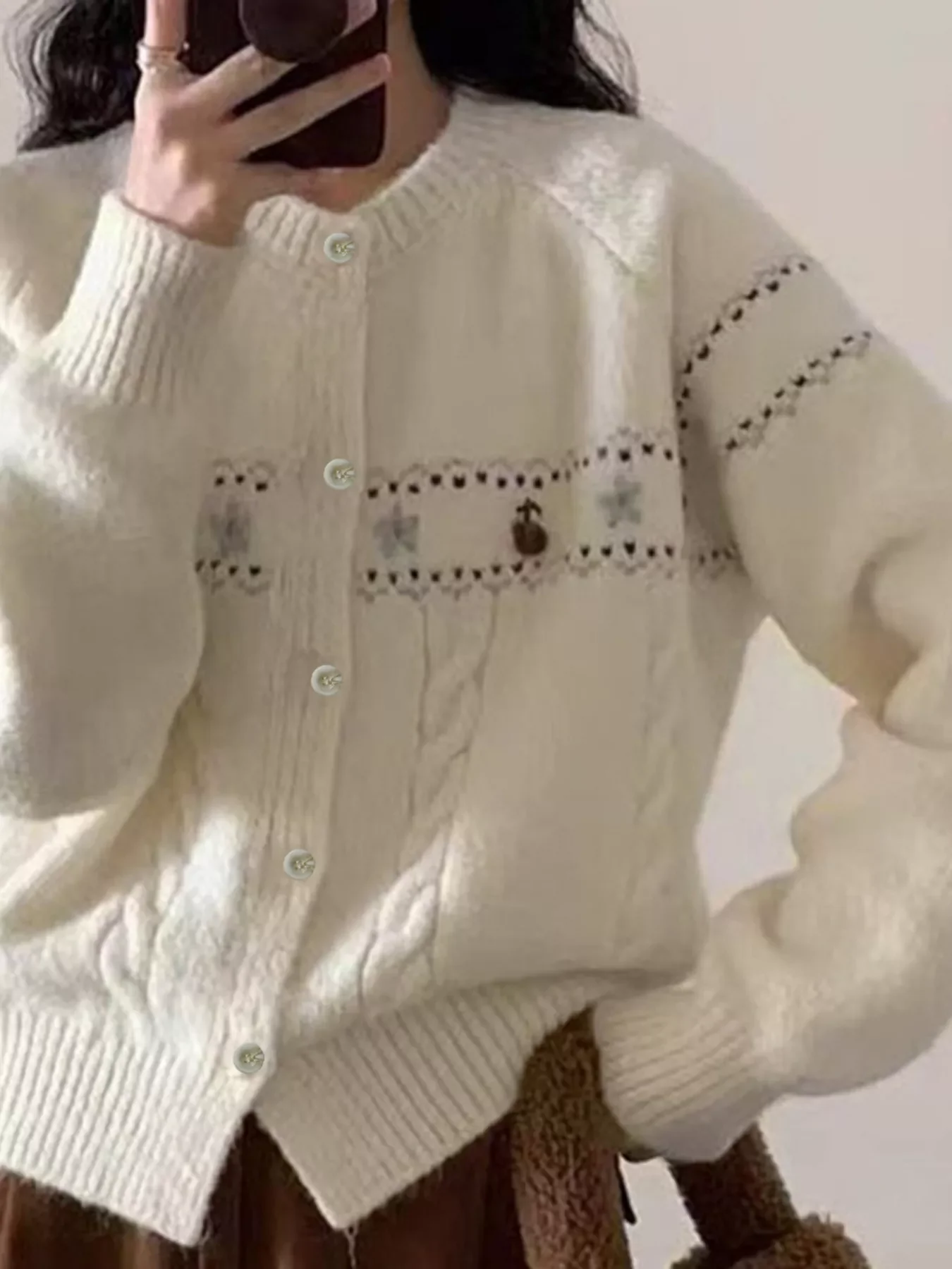 Cable Knit Button Up Cardigan - Image 8