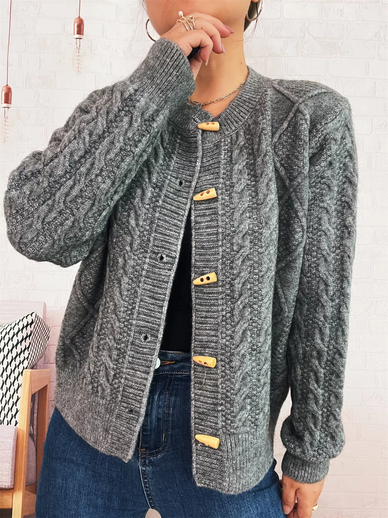 Cable Knit Button-Up Cardigan - Image 28