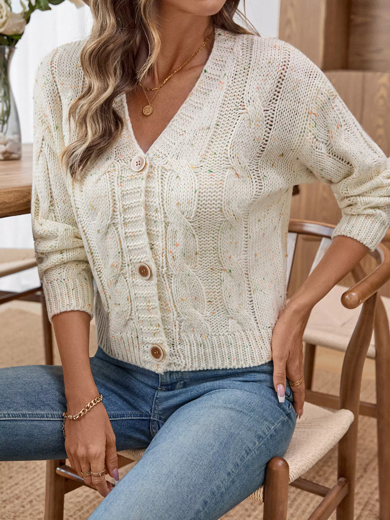 Cable Knit Button-Up Cardigan - Image 6