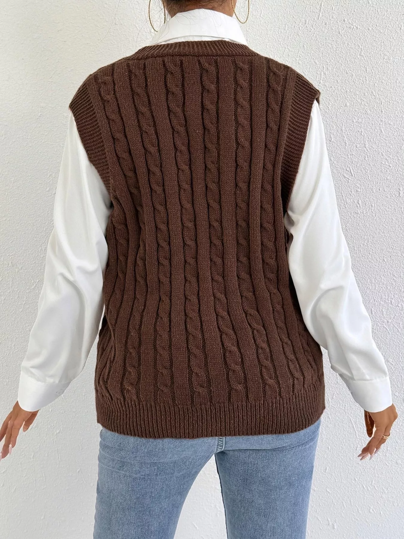 Cable-Knit Button-Up Sweater Vest - Image 5