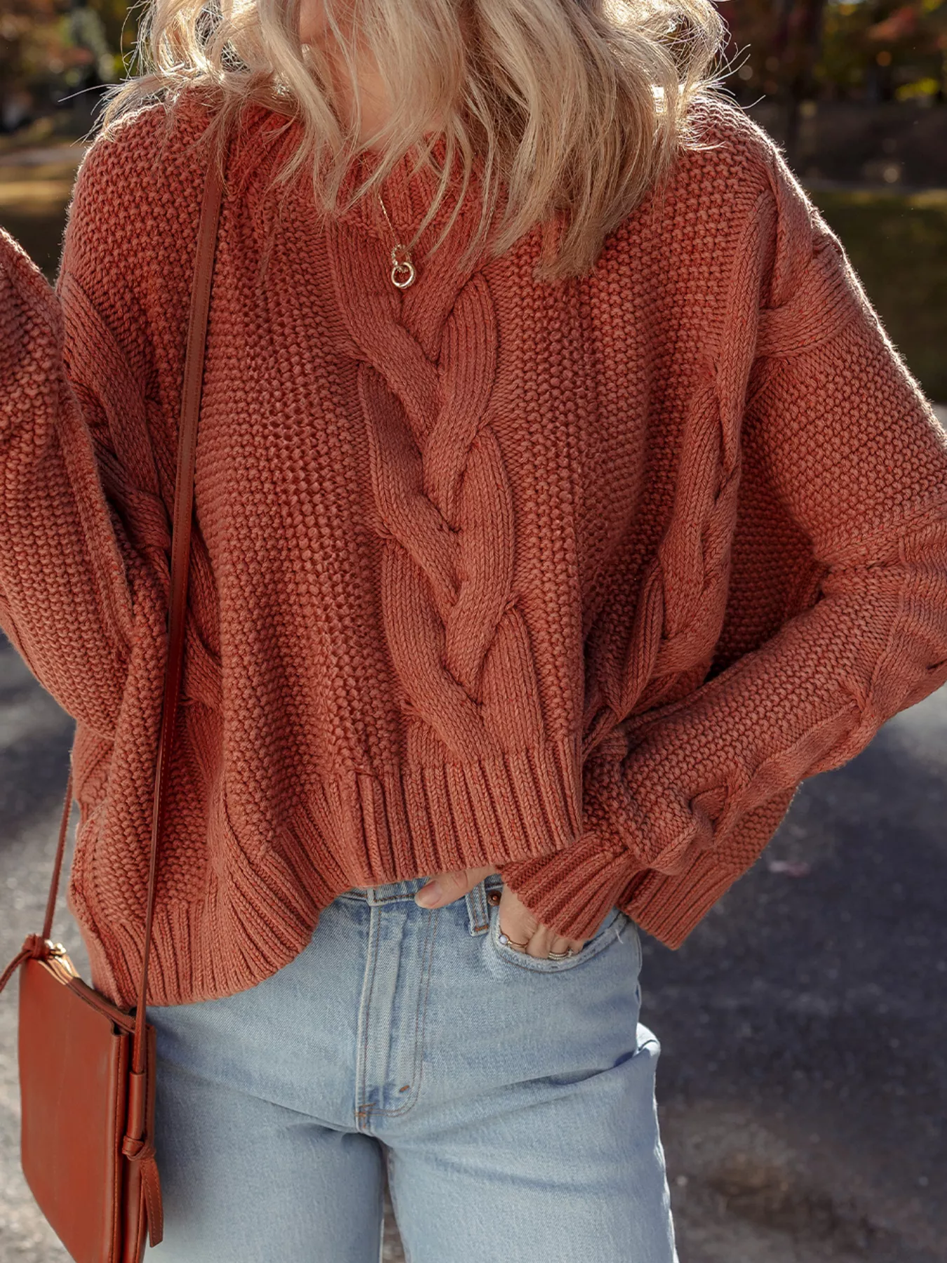 Cable-Knit Chunky Fit Slouchy Textured Sweater - Image 4