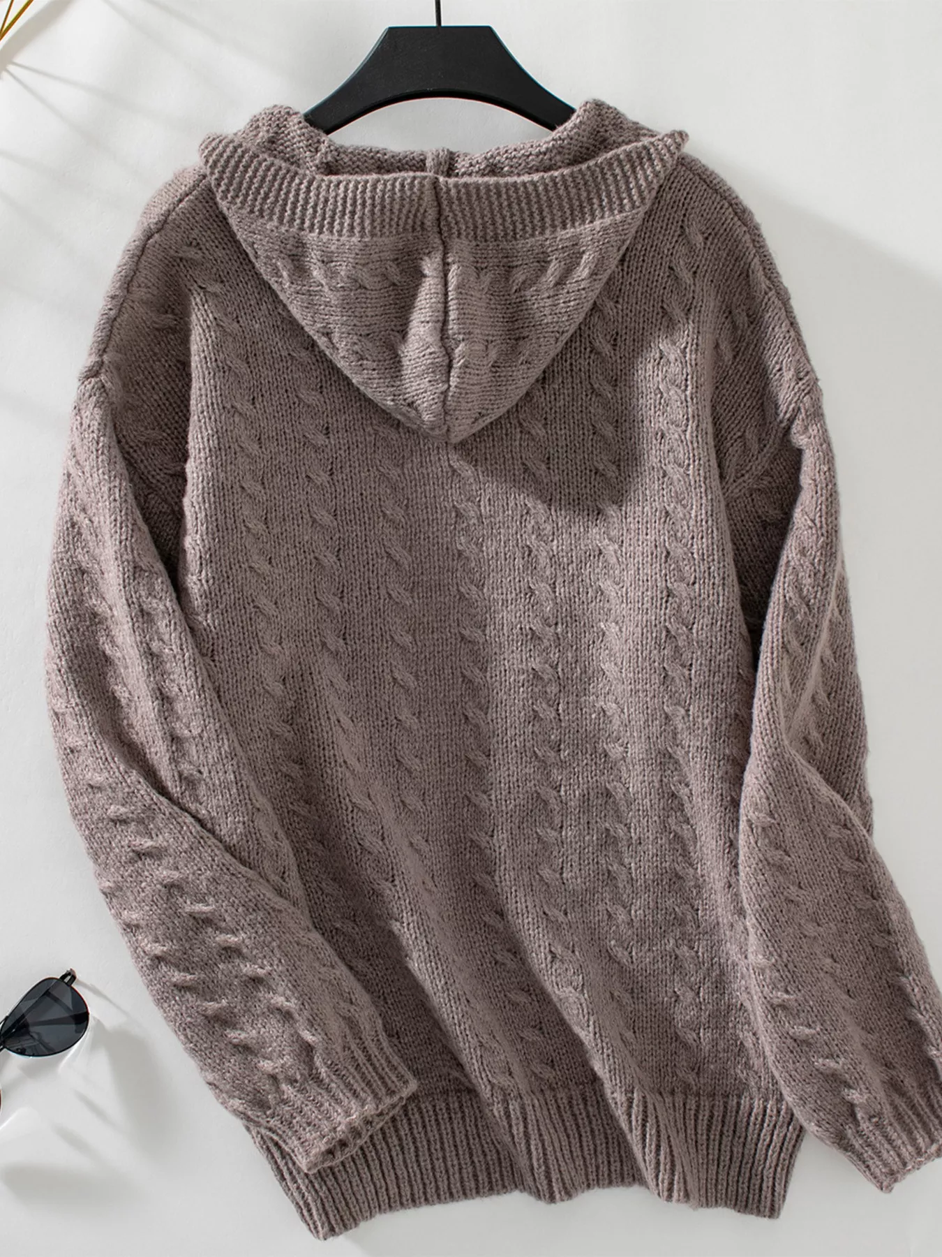 Cable Knit Open Front Hooded Cardigan - Image 10