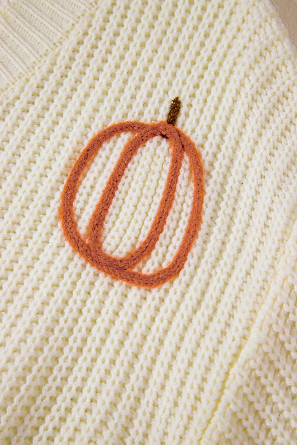 Cable Knit Pumpkin Raw Hem V Neck Loose Sweater - Image 8